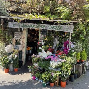 Devanture du magasin chaumière verte, fleuriste boulogne billancourt, fleurie, ensoleillé, fleuriste